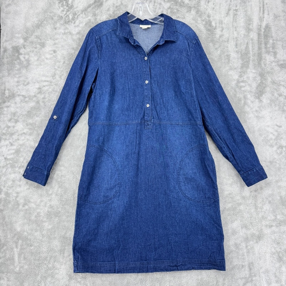 J Jill Dress Womens Medium Shirtdress Dark Wash Stretch Denim Heritage Preppy